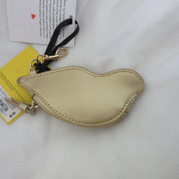Diane Von Furstenberg Gold Lips Coin Pouch Keychain Fob Lipstick Case NWT - Picture 2 of 4